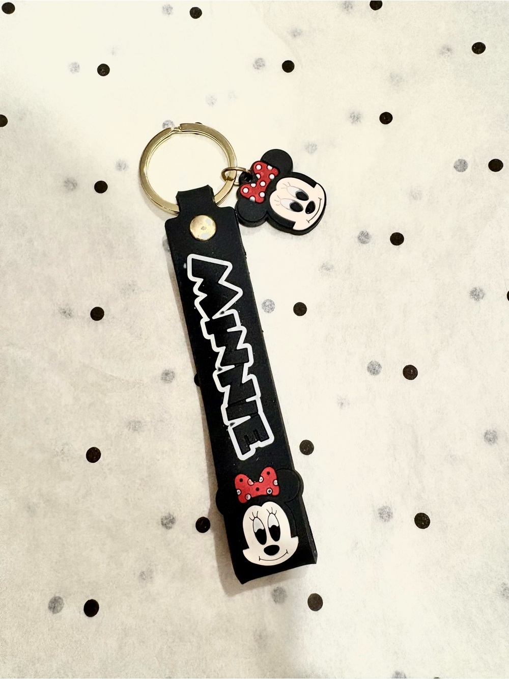 NWOT Minnie Rubber Key Chain Black With Gold Hardware